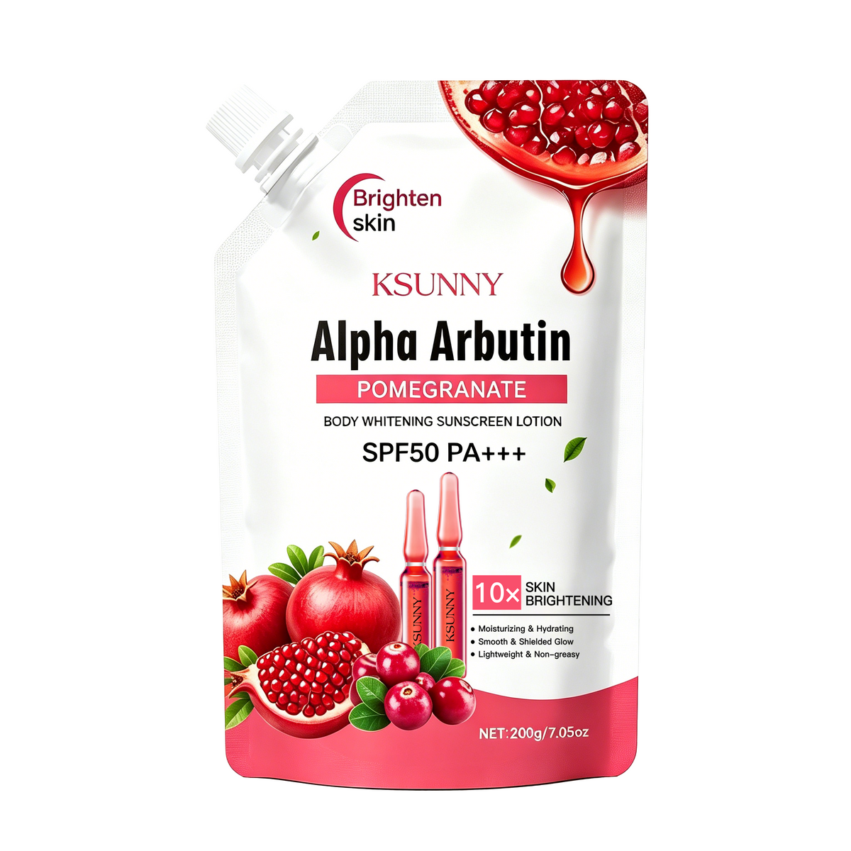KSUNNY Alpha Arbutin Pomegranate Body Whitening Sunscreen Lotion SPF50 PA+++ (200g)